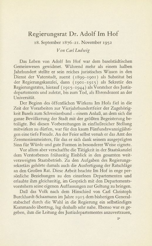 Regierungsrat Dr. Adolf Im Hof 18. September 1876-21. November 1952 – Seite 1