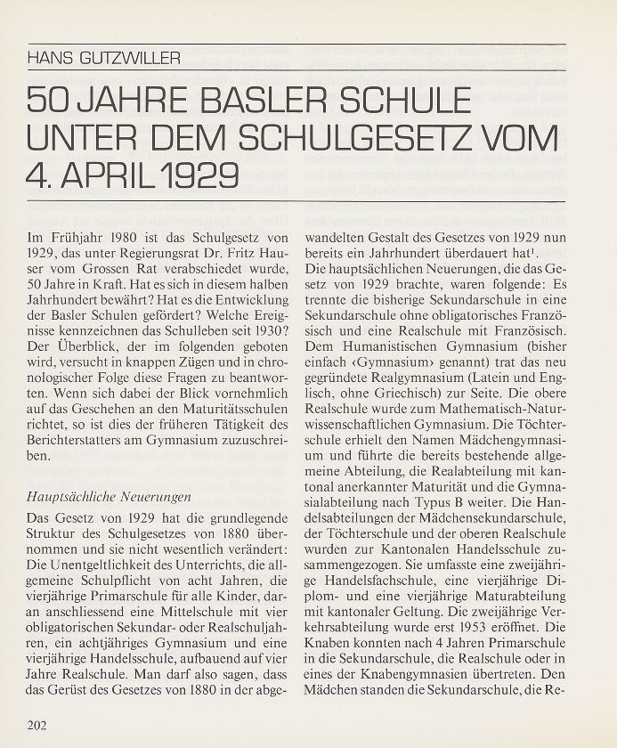 50 Jahre Basler Schule unter dem Schulgesetz vom 4. April 1929 – Seite 1