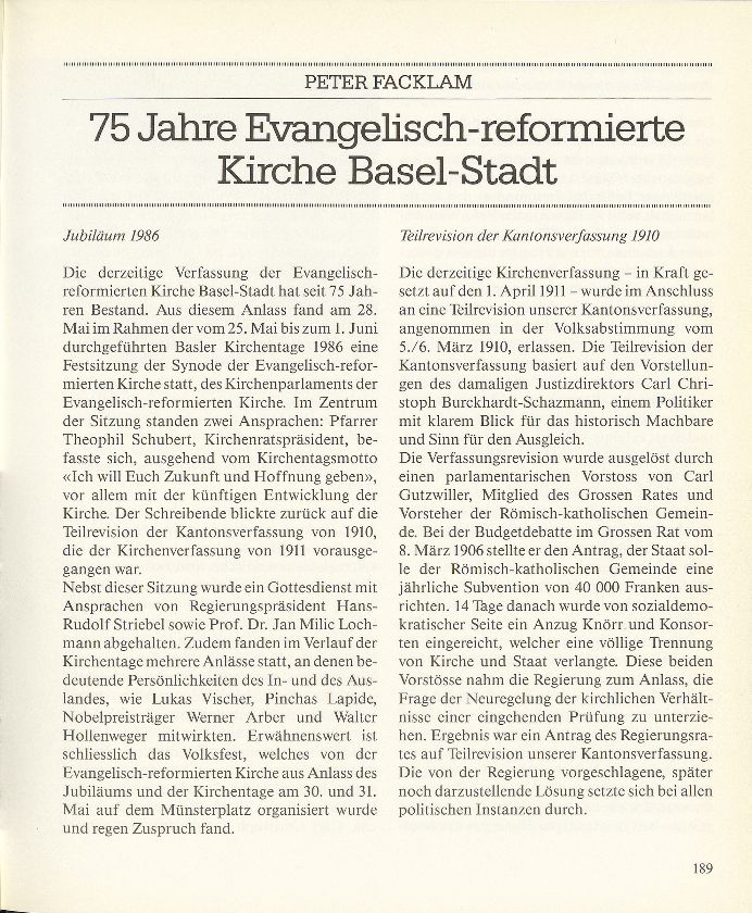 75 Jahre Evangelisch-reformierte Kirche Basel-Stadt – Seite 1
