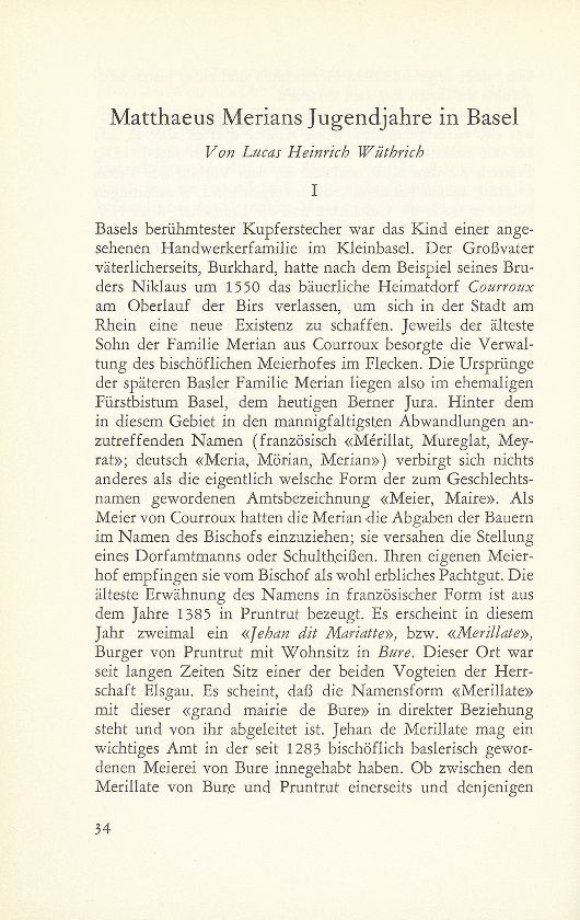 Matthaeus Merians Jugendjahre in Basel – Seite 1