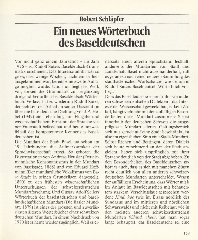 Ein neues Wörterbuch des Baseldeutschen – Seite 1