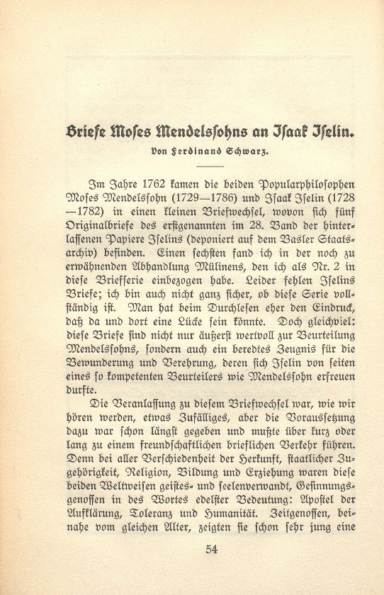 Brief Moses Mendelssohns an Isaak Iselin – Seite 1