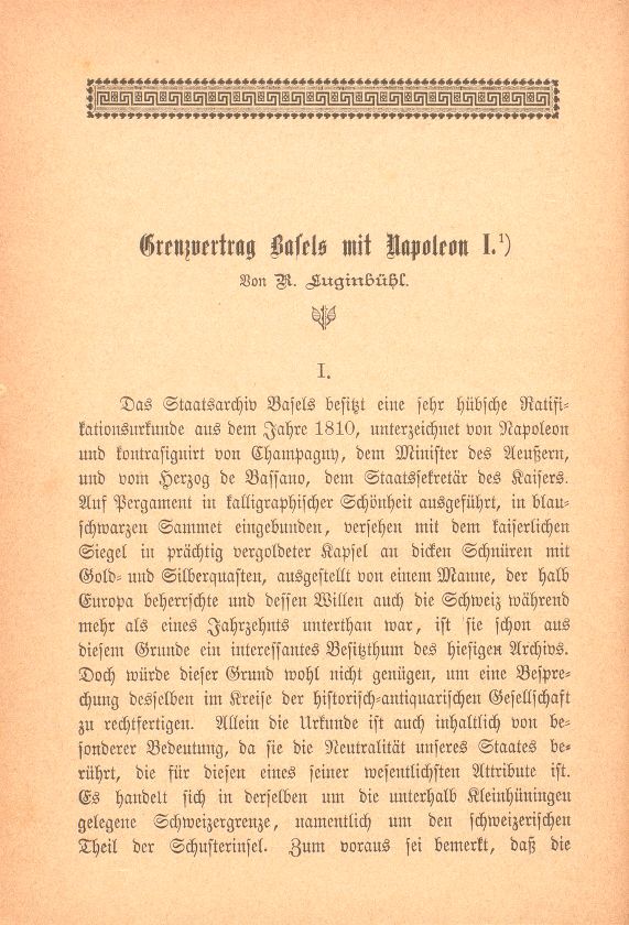 Grenzvertrag Basels mit Napoleon I – Seite 1