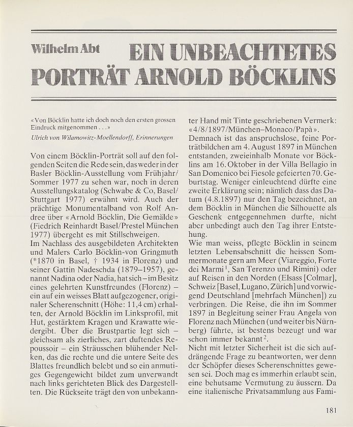 Ein unbeachtetes Porträt Arnold Böcklins – Seite 1