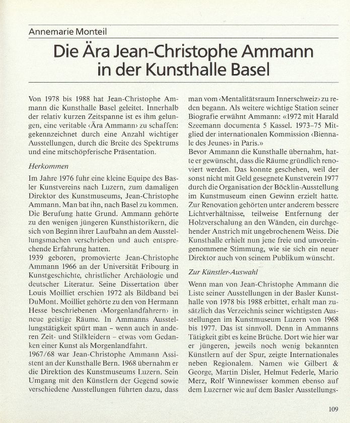 Die Ära Jean-Christophe Ammann in der Kunsthalle Basel – Seite 1