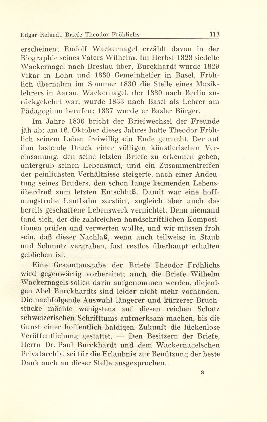 Aus Briefen Theodor Fröhlichs an Abel Burckhardt und Wilhelm Wackernagel – Seite 2