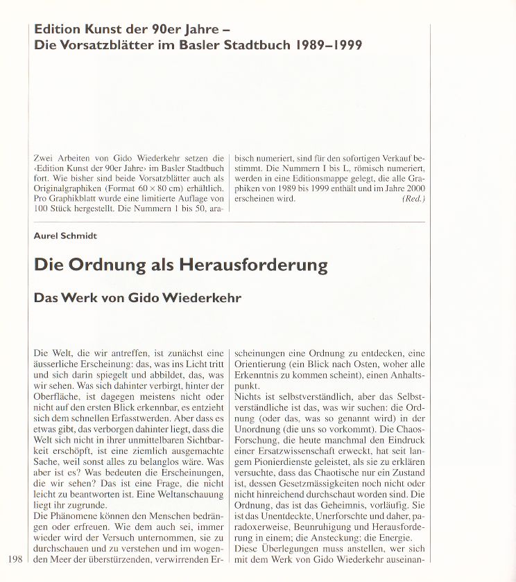 ‹Edition Kunst der 90er Jahre› – Die Vorsatzblätter im Basler Stadtbuch 1989-1999 – Seite 1