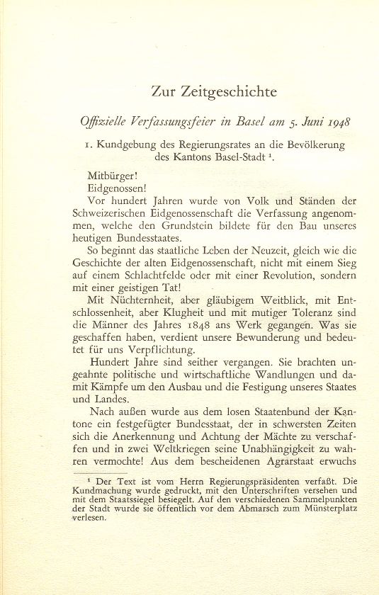 Zur Zeitgeschichte: Offizielle Verfassungsfeier in Basel am 5. Juni 1948 – Seite 1