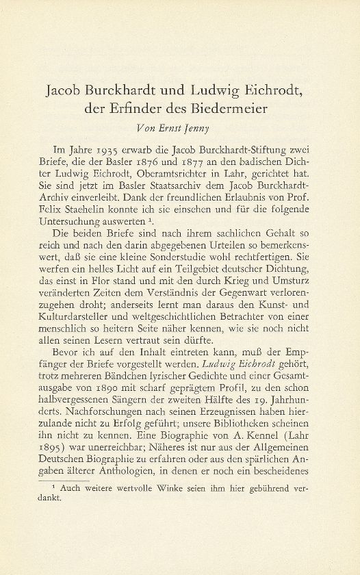 Jacob Burckhardt und Ludwig Eichrodt, der Erfinder des Biedermeier – Seite 1