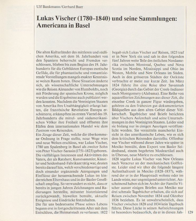 Lukas Vischer (1780-1840) und seine Sammlungen: Americana in Basel – Seite 1