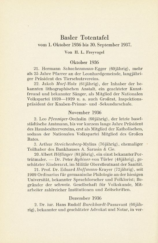 Basler Totentafel vom 1. Oktober 1936 bis 31. September 1937 – Seite 1