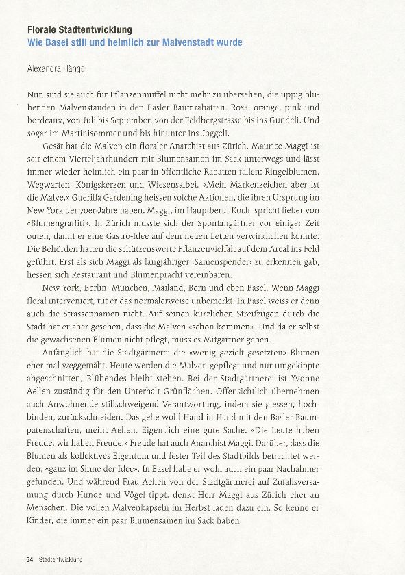 Florale Stadtentwicklung. Wie Basel still und heimlich zur Malvenstadt wurde – Seite 1