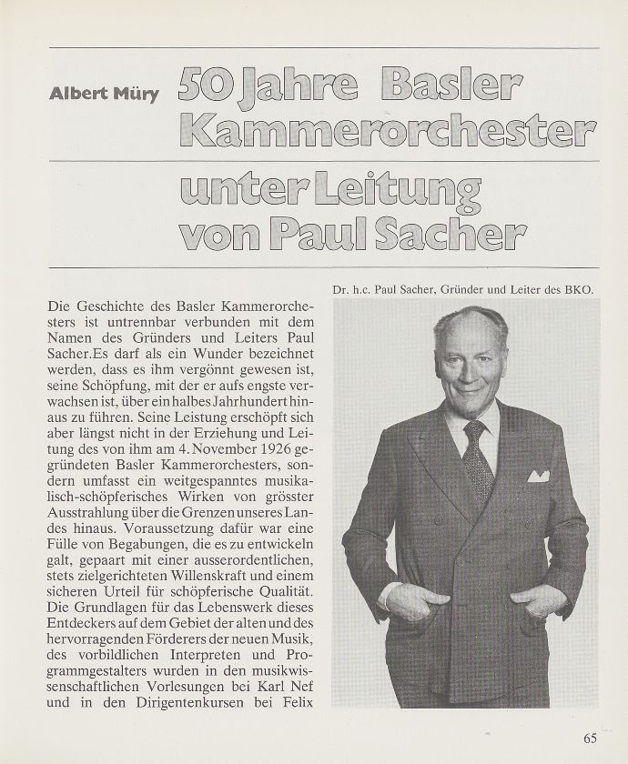 50 Jahre Basler Kammerorchester unter der Leitung von Paul Sacher – Seite 1