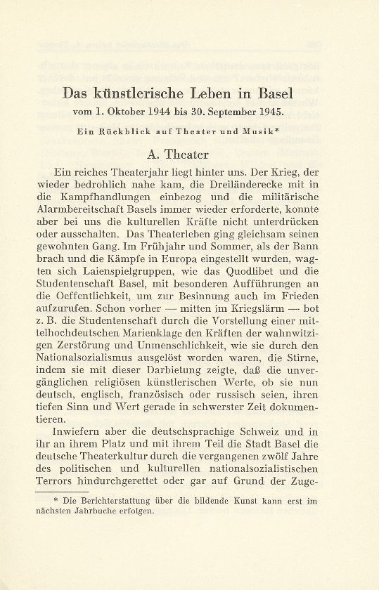 Das künstlerische Leben in Basel vom 1. Oktober 1944 bis 30. September 1945 – Seite 1