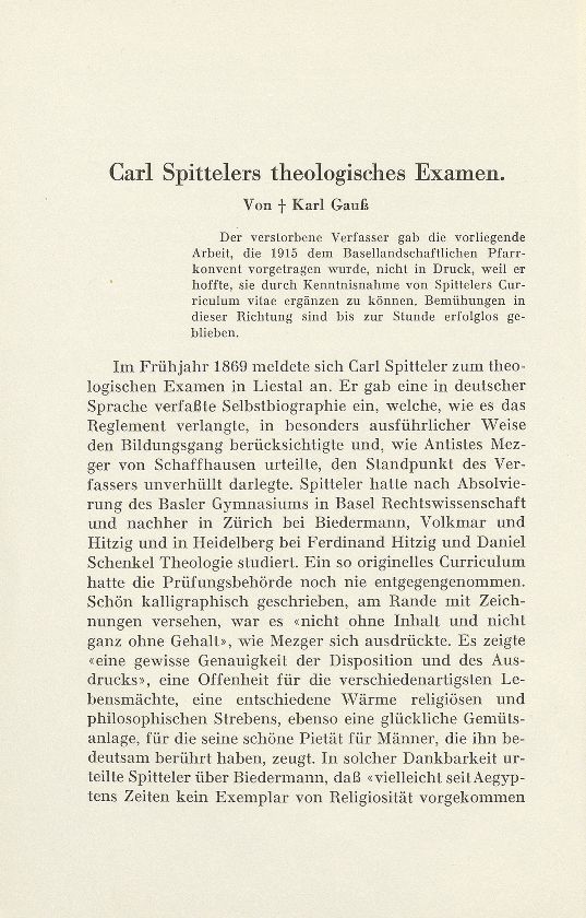 Carl Spittelers theologisches Examen – Seite 1