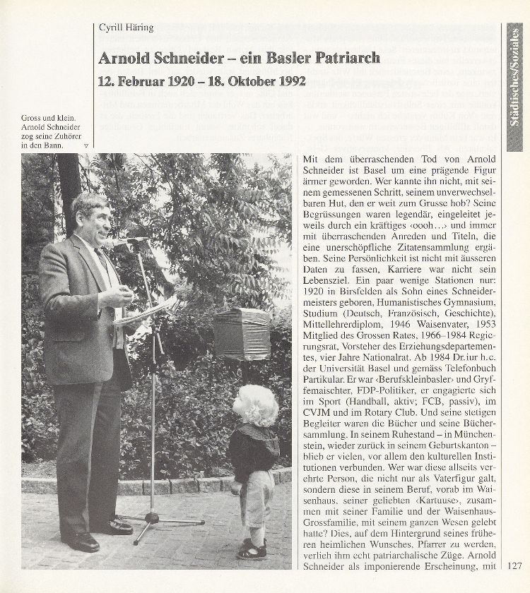 Arnold Schneider – ein Basler Patriarch – Seite 1