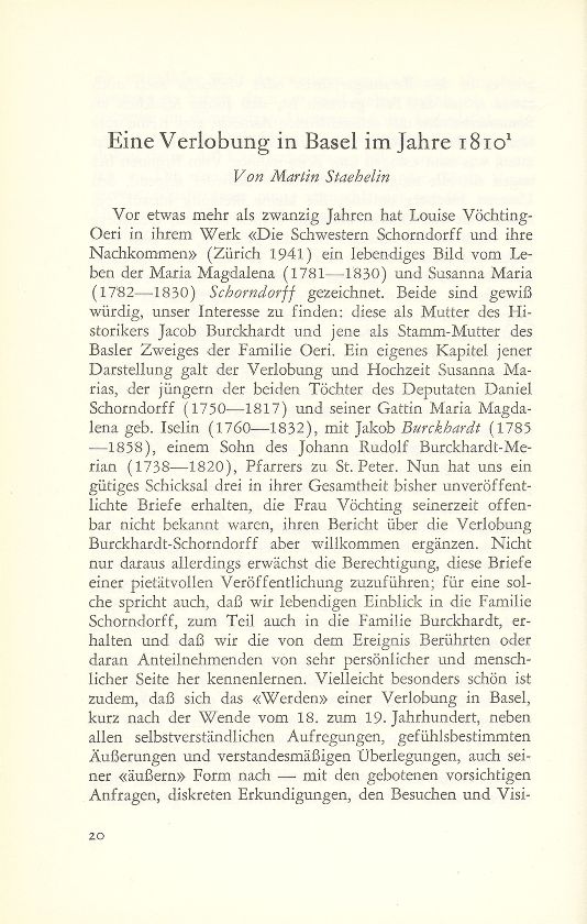 Eine Verlobung in Basel im Jahre 1810 – Seite 1