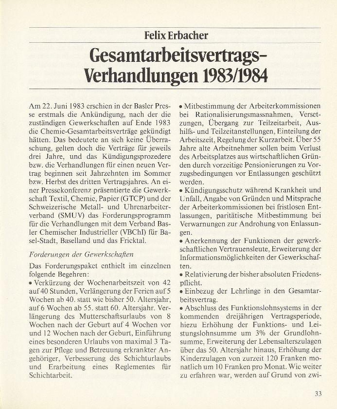 Gesamtarbeitsvertrags-Verhandlungen 1983/1984 – Seite 1