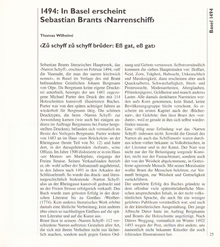1494: In Basel erscheint Sebastian Brants ‹Narrenschiff› – Seite 1