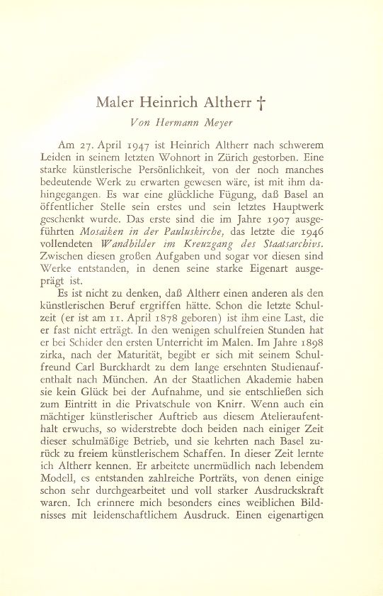Maler Heinrich Altherr † – Seite 1