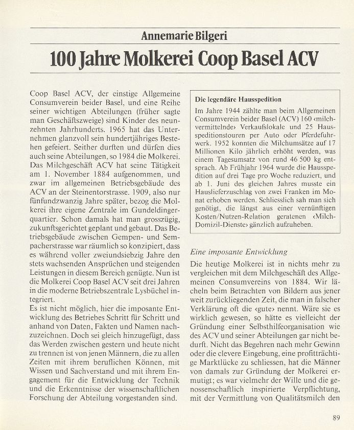 100 Jahre Molkerei Coop Basel ACV – Seite 1