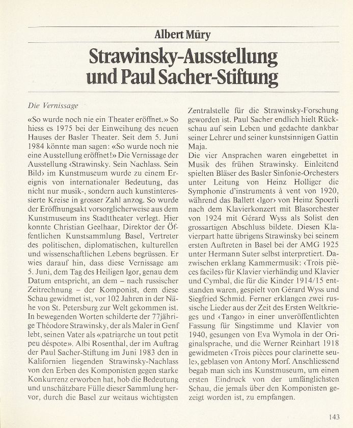 Strawinsky-Ausstellung und Paul Sacher-Stiftung – Seite 1
