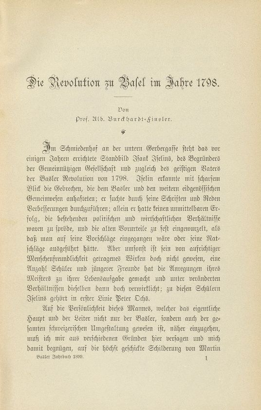 Die Revolution zu Basel im Jahre 1798 – Seite 1