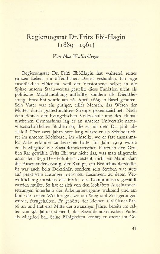 Regierungsrat Dr. Fritz Ebi-Hagin (1889-1961) – Seite 1