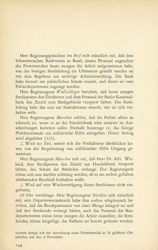 Aus den Protokollen des Basler Regierungsrates zum Landesstreik 1918 – Seite 3
