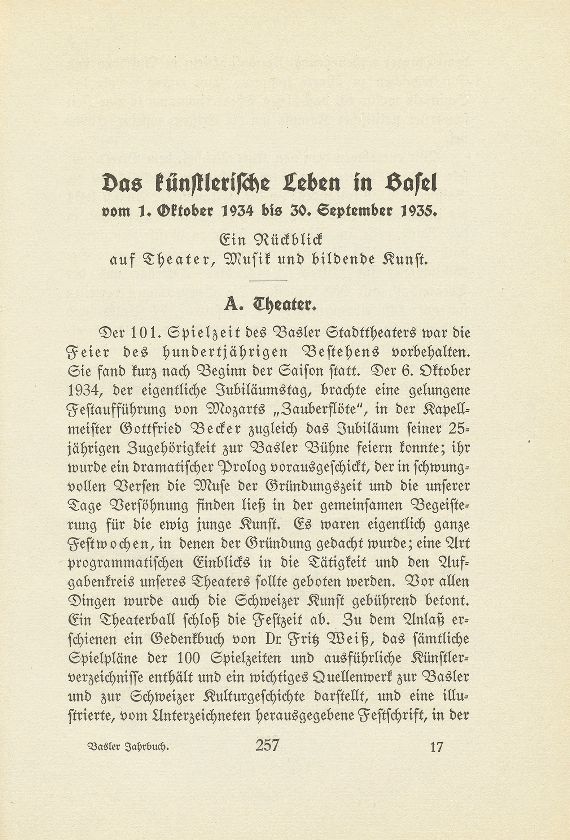 Das künstlerische Leben in Basel vom 1. Oktober 1934 bis 30. September 1935 – Seite 1