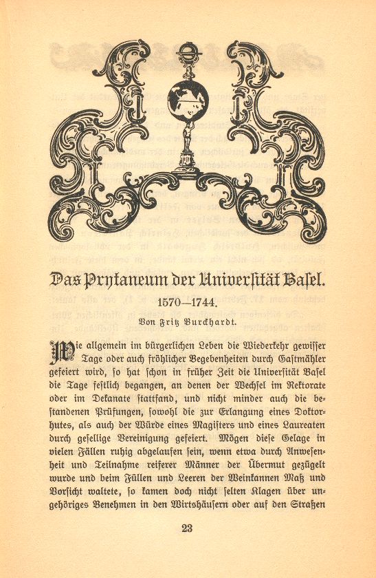 Das Prytaneum der Universität Basel. 1570-1744 – Seite 1