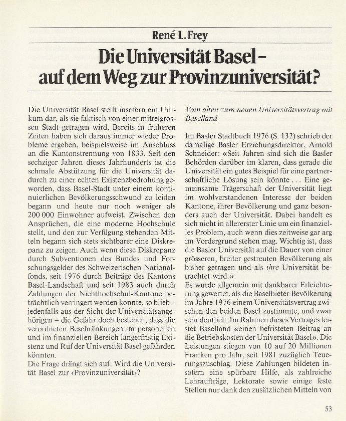 Die Universität Basel – auf dem Weg zur Provinzuniversität ? – Seite 1