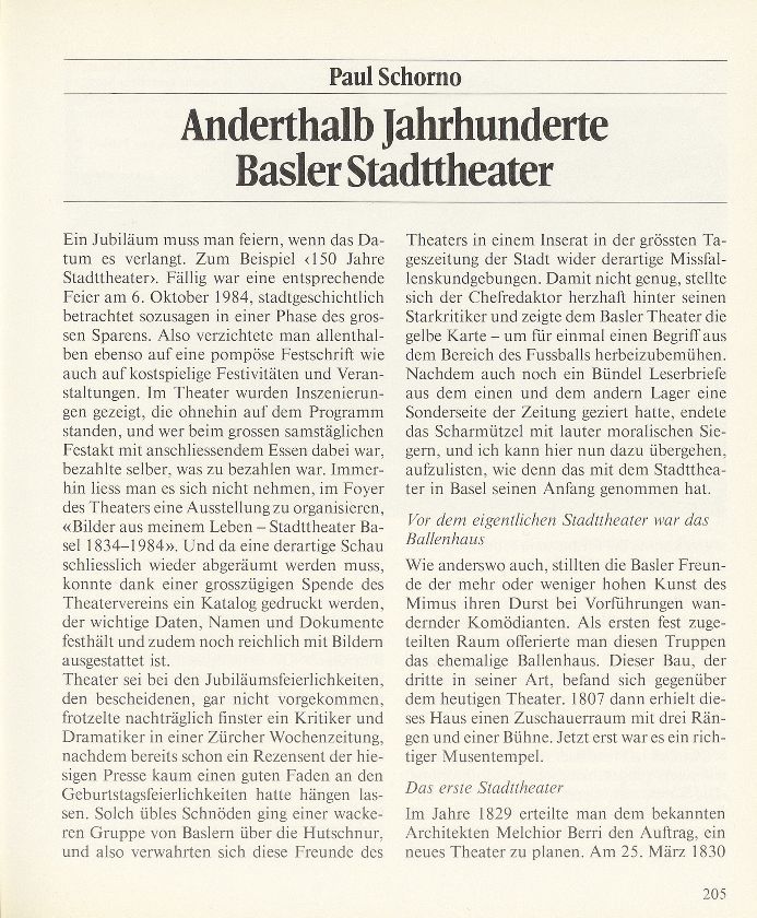Anderthalb Jahrhunderte Basler Stadttheater – Seite 1