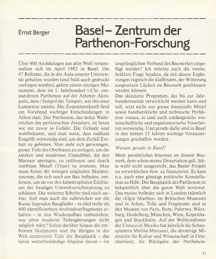 Basel – Zentrum der Parthenon-Forschung – Seite 1