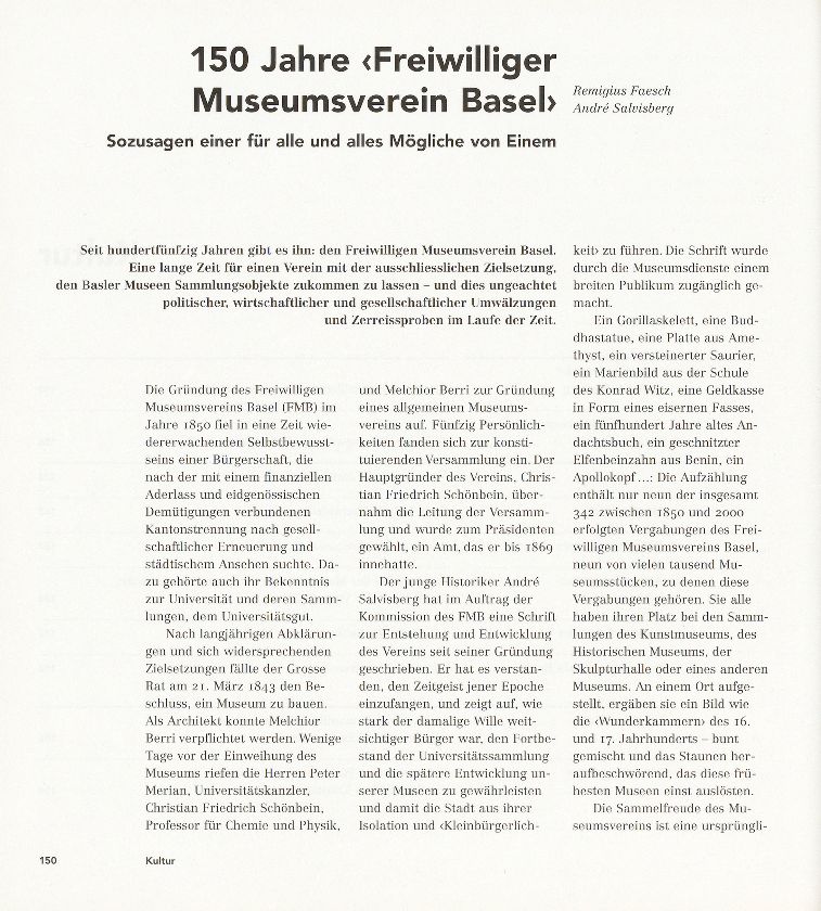 150 Jahre ‹Freiwilliger Museumsverein Basel›  – Seite 1