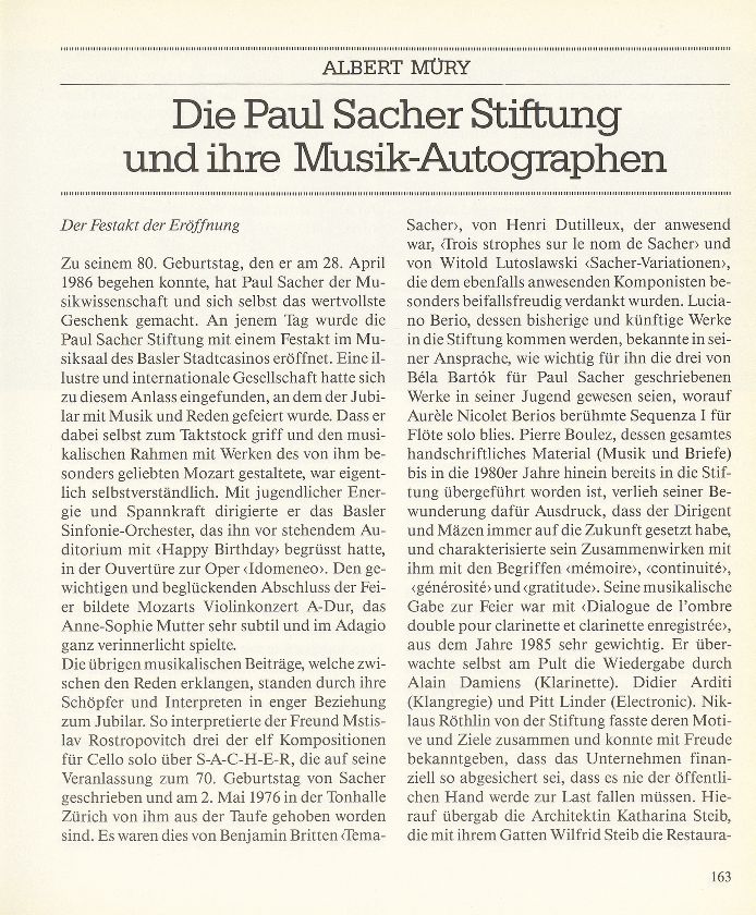Die Paul Sacher Stiftung und ihre Musik-Autographen – Seite 1