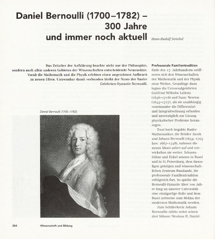 Daniel Bernoulli (1700 – 1782) – 300 Jahre und immer noch aktuell – Seite 1
