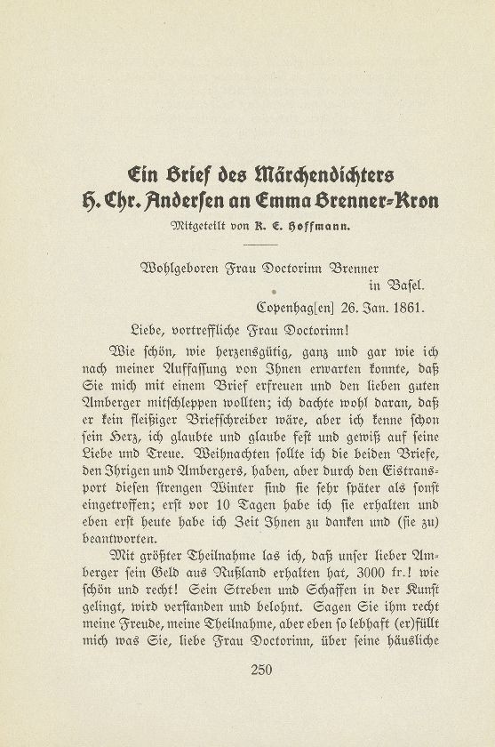 Ein Brief des Märchendichters Hans Christian Andersen an Emma Brenner-Kron – Seite 1