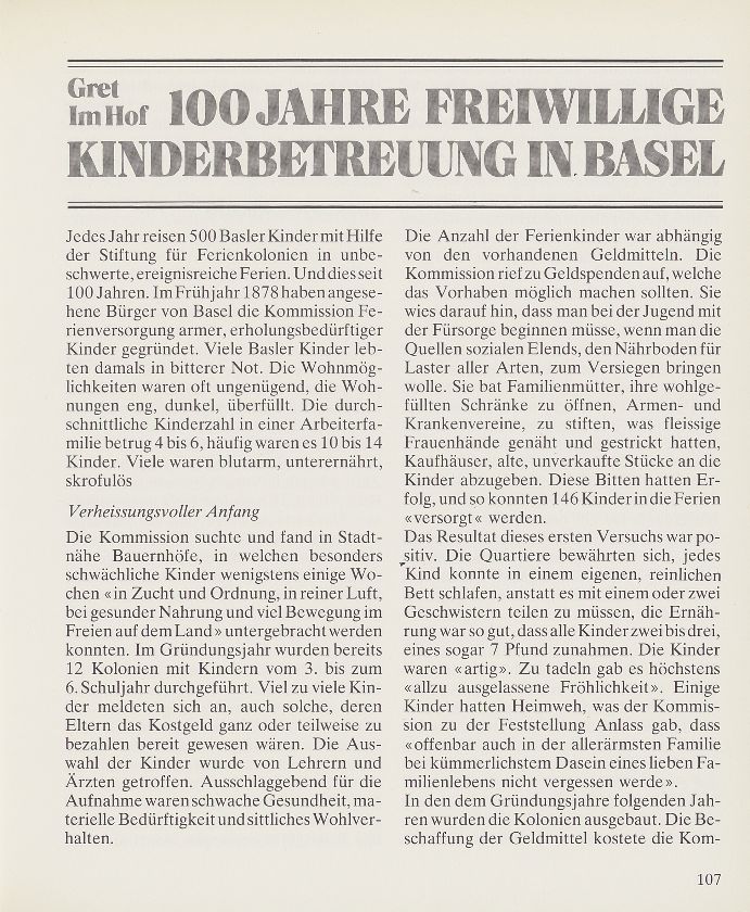 100 Jahre freiwillige Kinderbetreuung in Basel – Seite 1