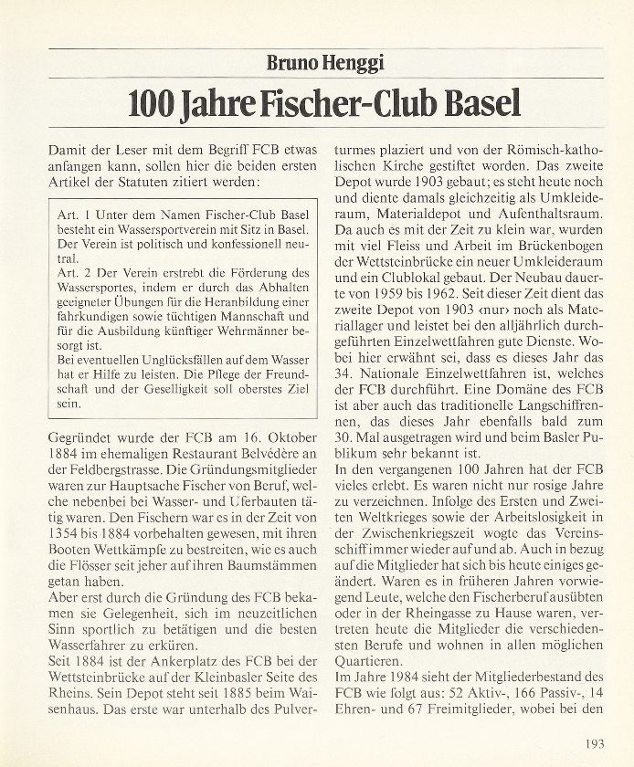 100 Jahre Fischer-Club Basel – Seite 1