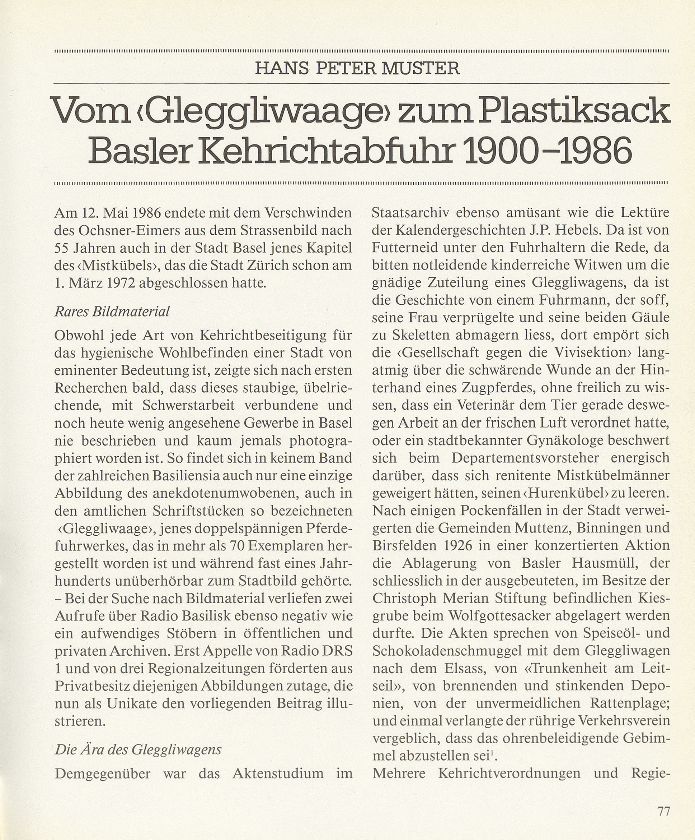 Vom ‹Gleggliwagen› zum Plastiksack Basler Kehrichtabfuhr 1900-1986 – Seite 1