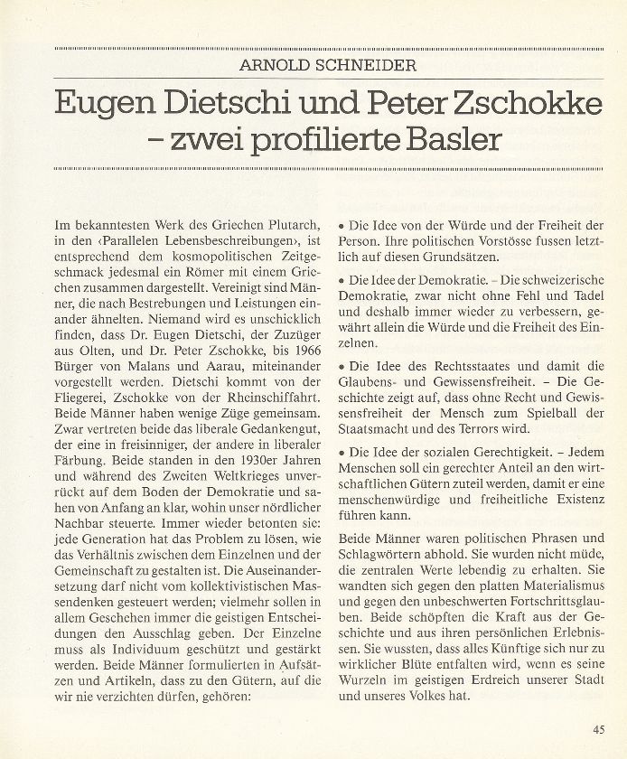 Eugen Dietschi und Peter Zschokke – zwei profilierte Basler – Seite 1