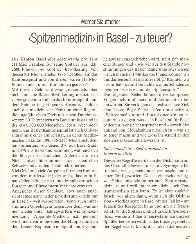 ‹Spitzenmedizin› in Basel – zu teuer? – Seite 1
