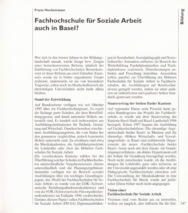 Fachhochschule für Soziale Arbeit auch in Basel? – Seite 1