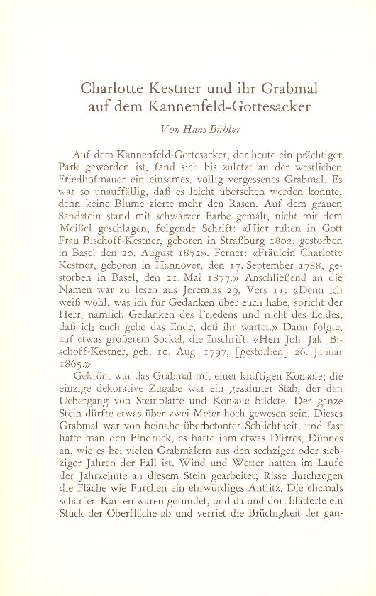 Charlotte Kestner und ihr Grabmal auf dem Kannenfeld-Gottesacker – Seite 1