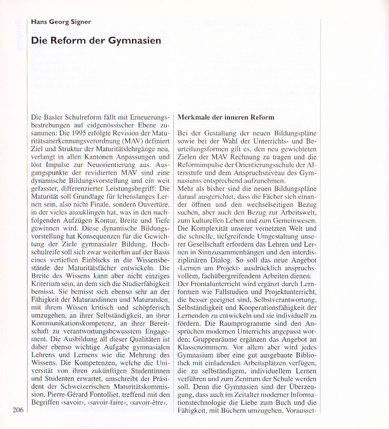 Die zweite Phase der Basler Schulreform – Seite 1