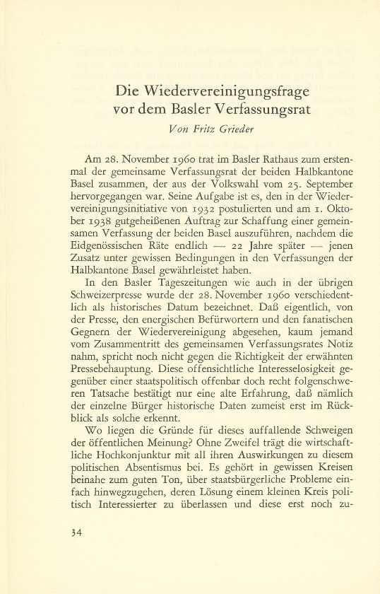 Die Wiedervereinigungsfrage vor dem Basler Verfassungsrat – Seite 1