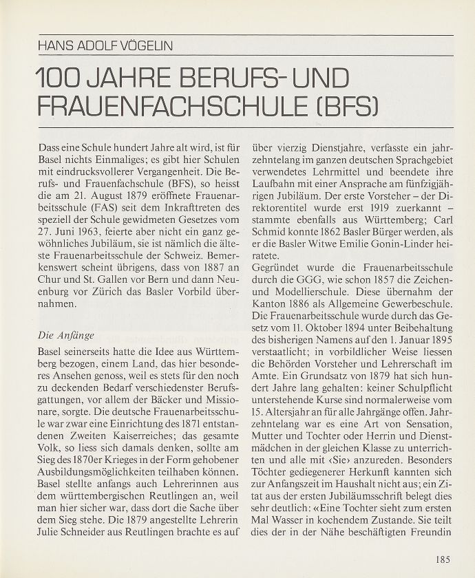 100 Jahre Berufs- und Frauenfachschule (BFS) – Seite 1