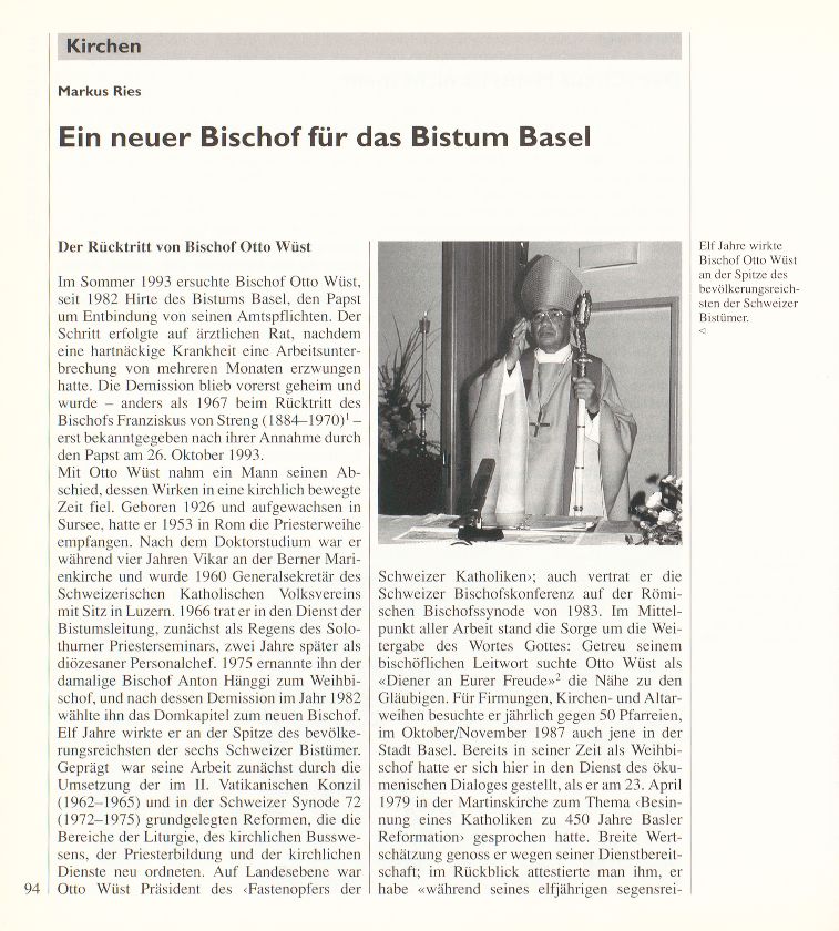 Ein neuer Bischof für das Bistum Basel – Seite 1