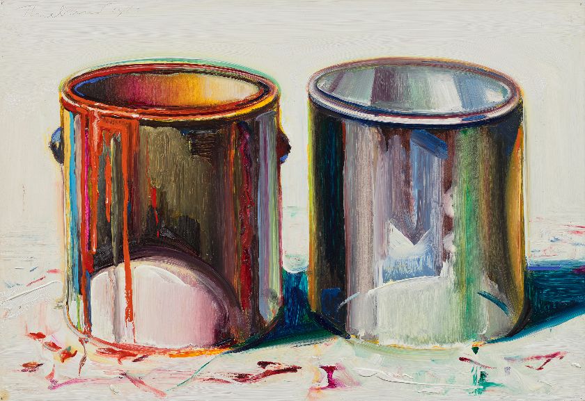 ‹Two Paint Cans›, 1987, Öl auf Papier auf Karton aufgezogen, 34,9 x 50,5 cm, Sammlung der Wayne Thiebaud Foundation – {source?html}